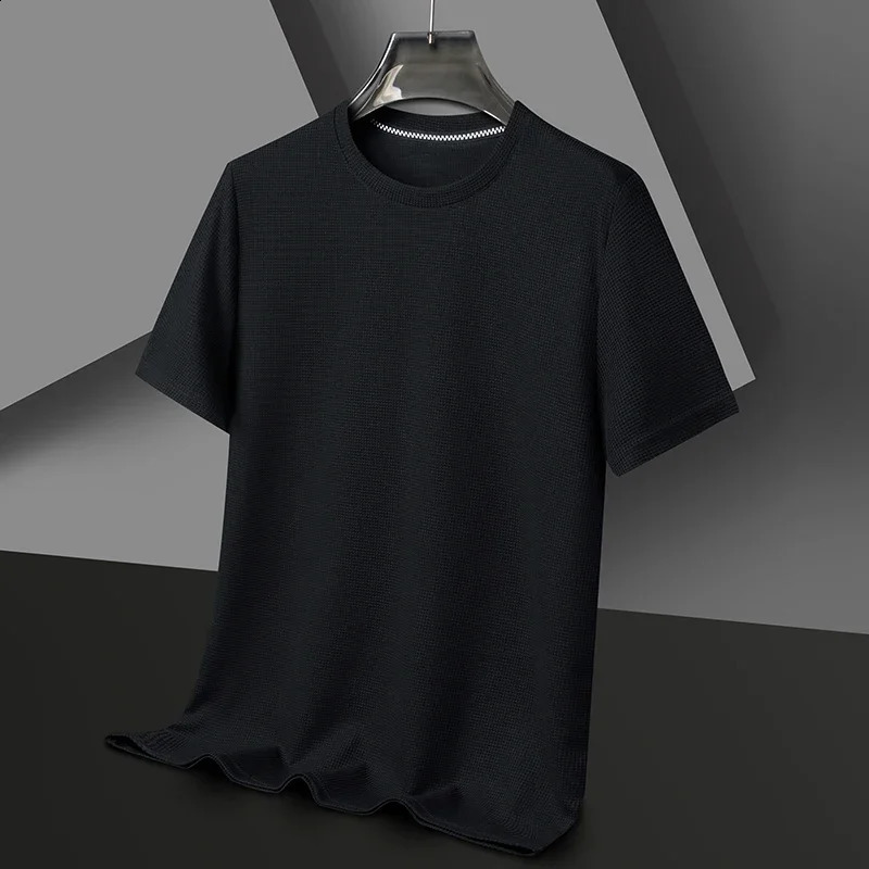 Summer Waffle Round Neck Short Sleeved T-shirt for Mens Short Sleeved Top 240814