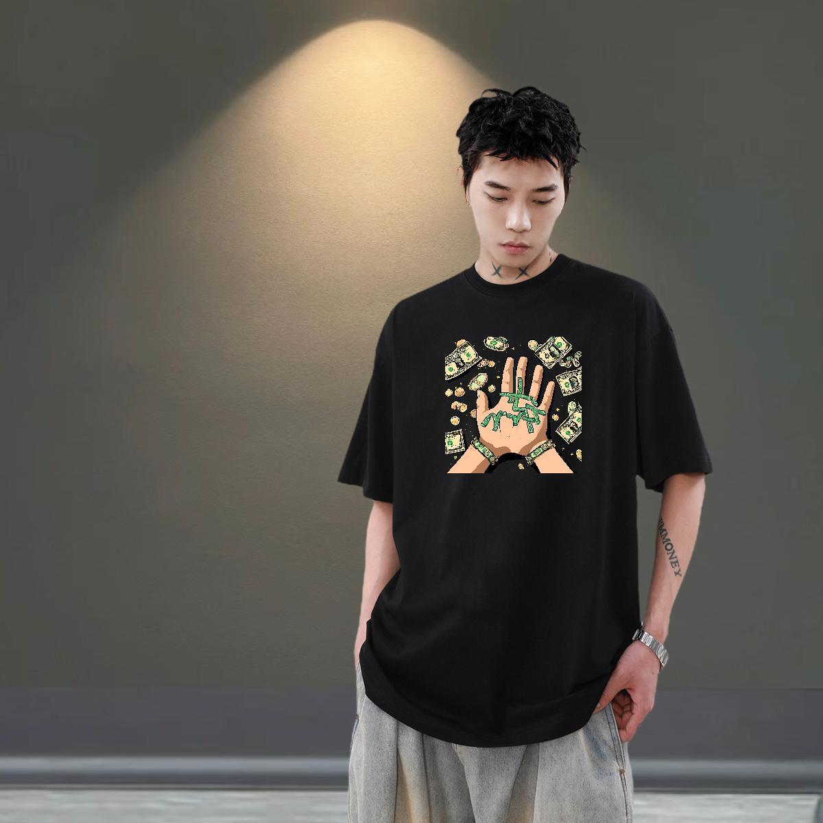 Cool Design Tshirt for Man Woman 230g Pure Cotton Sport money DIY Printed Breathable Short Sleeve New Designer T Shirts Men Clothings