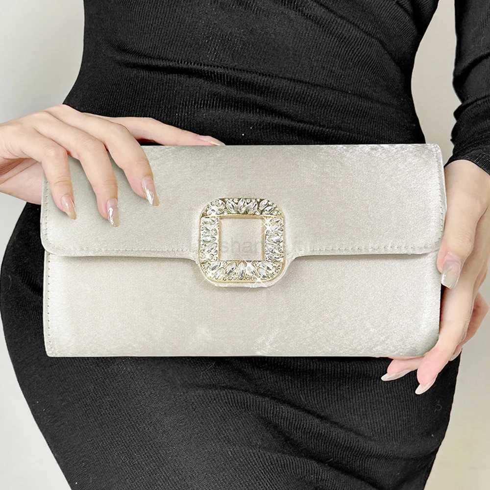 Rhinestone Square Buckle 2023 Dinner Bag High-end Satin Diamond Womens Bag Bridal Wedding Clutch Purse Shoulder Bag Luxury PromXJ240729