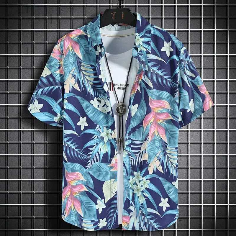 Beach Shirt Childrens Short Sleeve Casual Shirt Seaside Vacation Childrens Loose Clothing Flower Shirt TopW240729