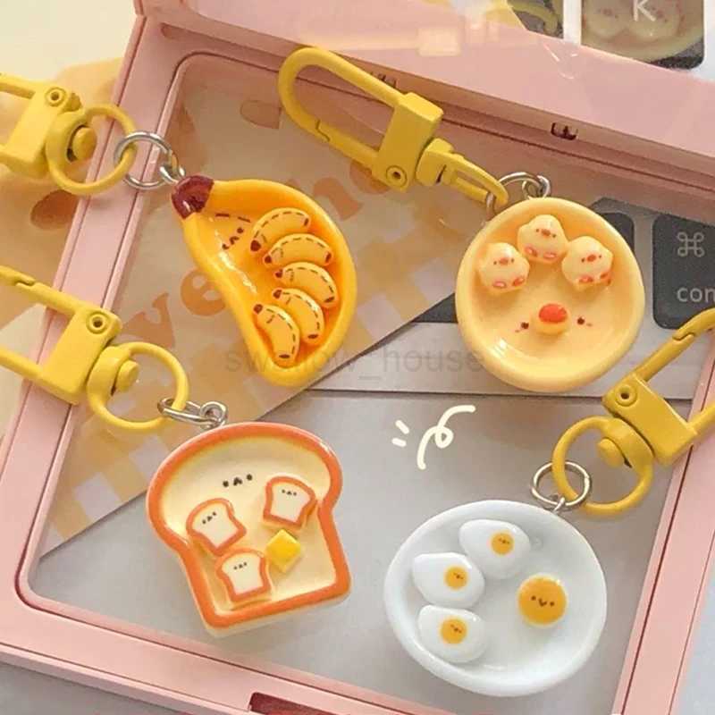 Cute Poached Egg Cheese Pendant Funny Keychain Kawaii Cartoon Simulated Food Key Chain Childrens Key Chains Schoolbag PendantL240729