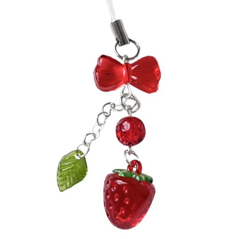 Pink Cherry Cellphone Strap Strawberry Cherry Pendant Keychain for Backpack Charm Dainty Cherry Phone Strap KeyringL240729