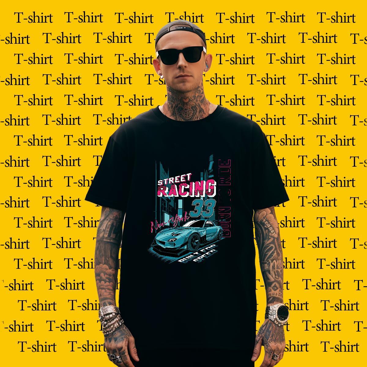 High Quality Couples T Shirts 230g Cotton Summer Casual car Skull Breathable Short Sleeve Fashion Casual T Shirts Men Tees