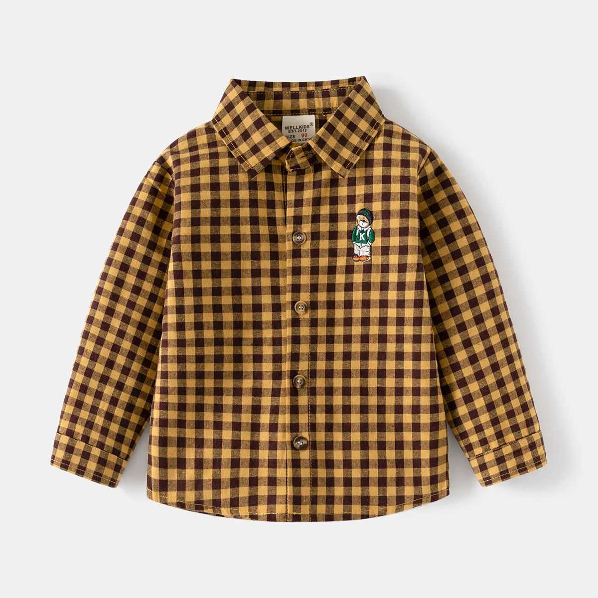 Cute Bear Flat Pattern Boys Shirt Cotton Preschool Childrens Top Long Sleeve Childrens ClothingW240729