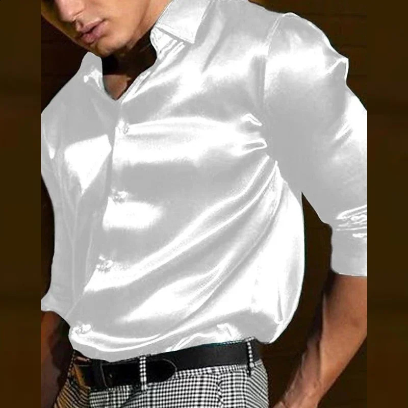 Summer mens shirt Long sleeve shirt Party Evening dress Holiday Top T-shirt Silk red Golden Ceremony top Silk skating co 240729