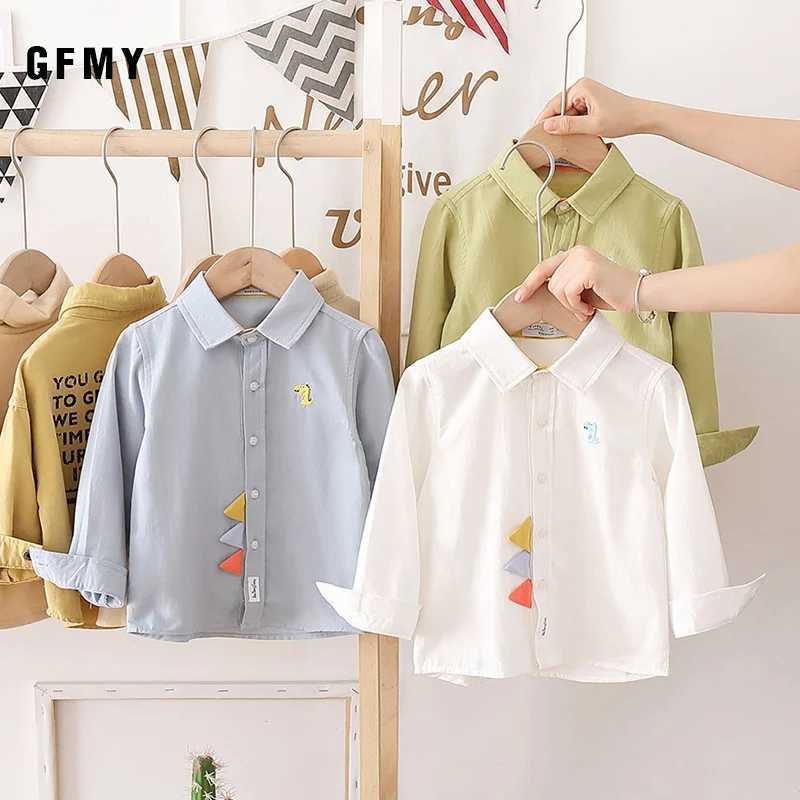 GFMY Boys Shirt 2021 Autumn New Cotton Long Sleeve Casual Shirt Baby Boys Cartoon Dinosaur Embroidery Shirt Childrens ClothingW240729