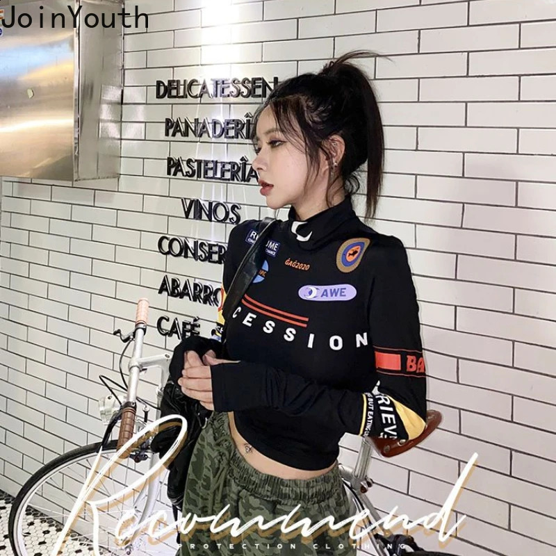 Shirts for Women Long Sleeve Print Tshirts Crop Tops Turtleneck Fashion Tunic Tees Harajuku Y2k T Shirt 240729