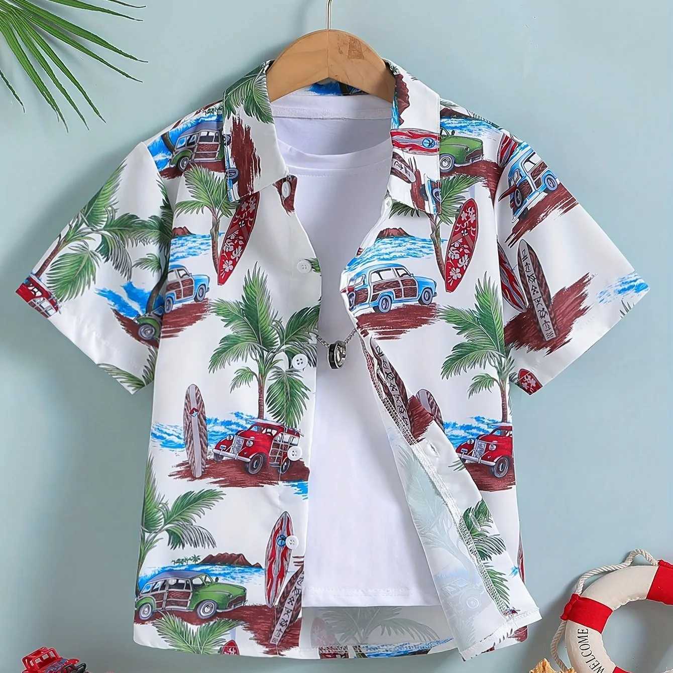 Boys shirts childrens clothing casual T-shirts boys short sleeved buttons babies summer clothing childrens T-shirts girlsW240729