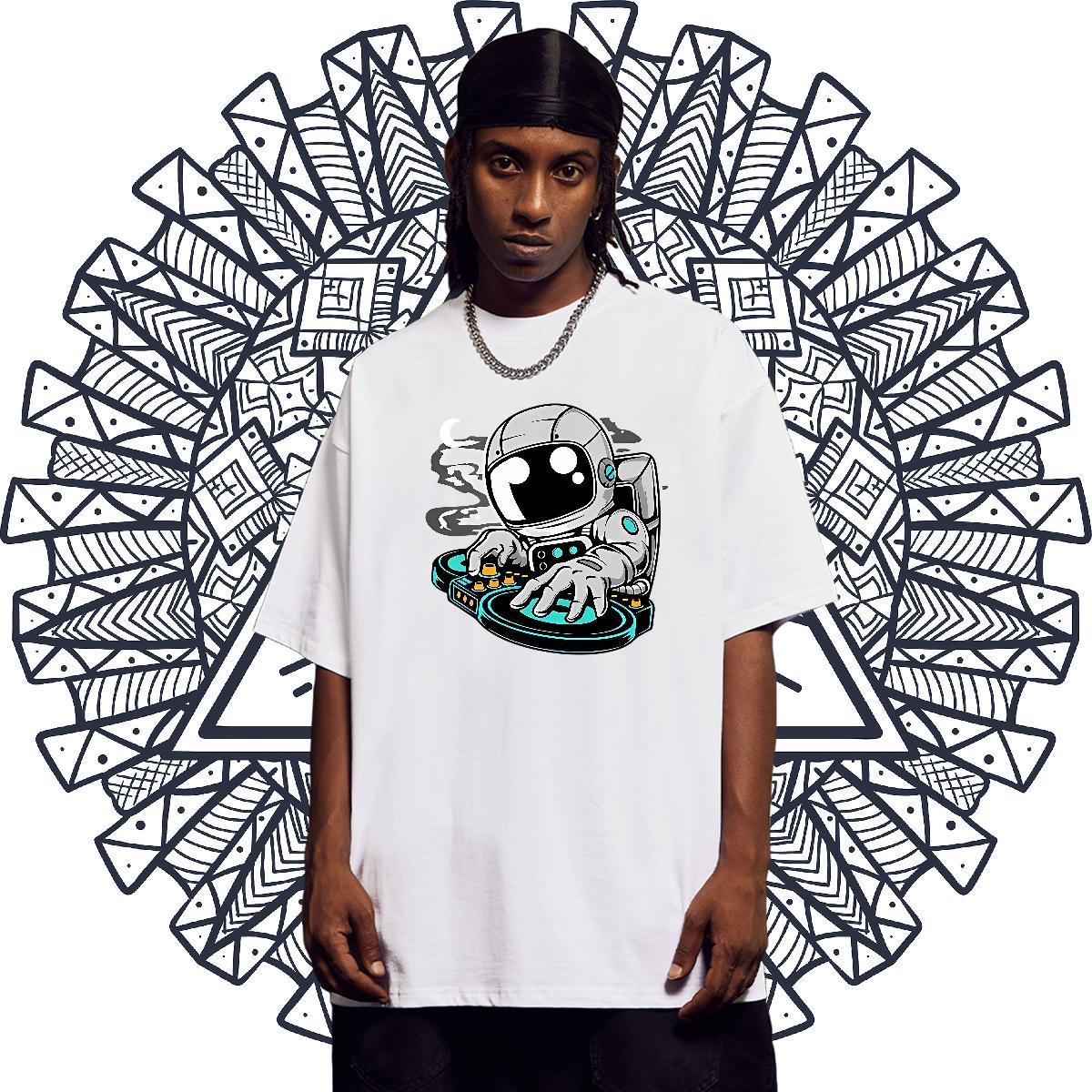 Cool Men Tops Tees 230g Cotton Street spaceman Skull Short Sleeve O-Neck Fashion T Shirt For Man Polos