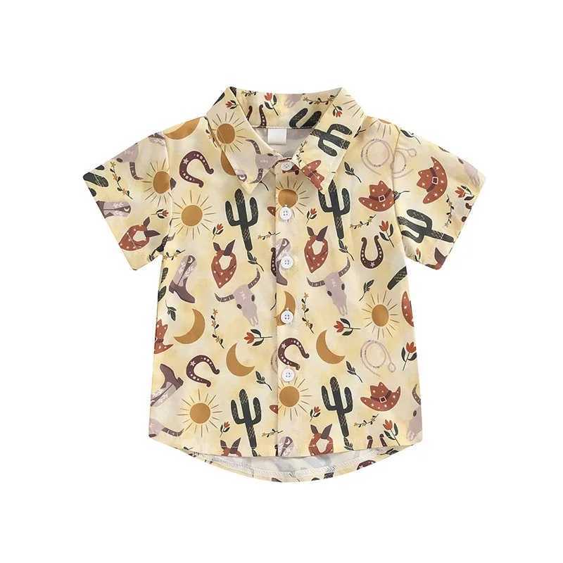 Fashionable summer boy short sleeved cute cartoon printed shirt style childrens top breathable collar shirt childrens clothingW240729