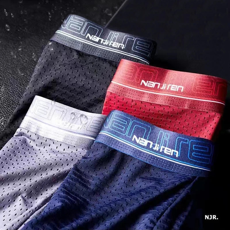 4pcs Mens Boxer Shorts Ice Silk Underwear Plus Size Underpants Cool Breathable Sexy Slim Panties Mesh Lingerie Wholesale Lots 240729