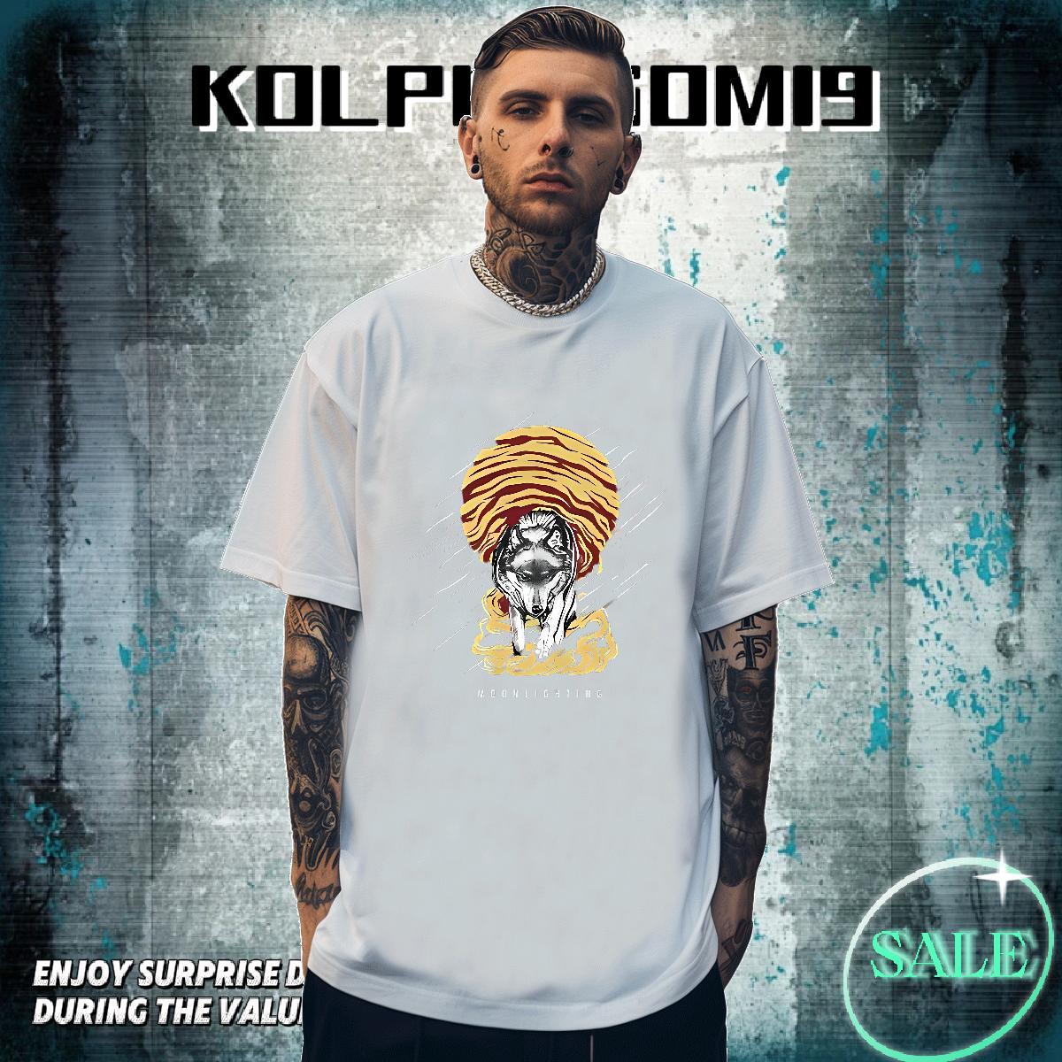 High Quality Men Tees 230g Pure Cotton Hip Hop wolf Custom Cartoon Breathable Soft Casual New T-Shirts Polos