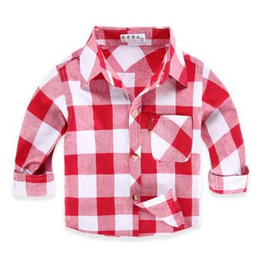 Spring and autumn striped boys shirt baby cotton shirt casual and fashionable checkered shirt childrens 16 color Camisas Para HombreW240729