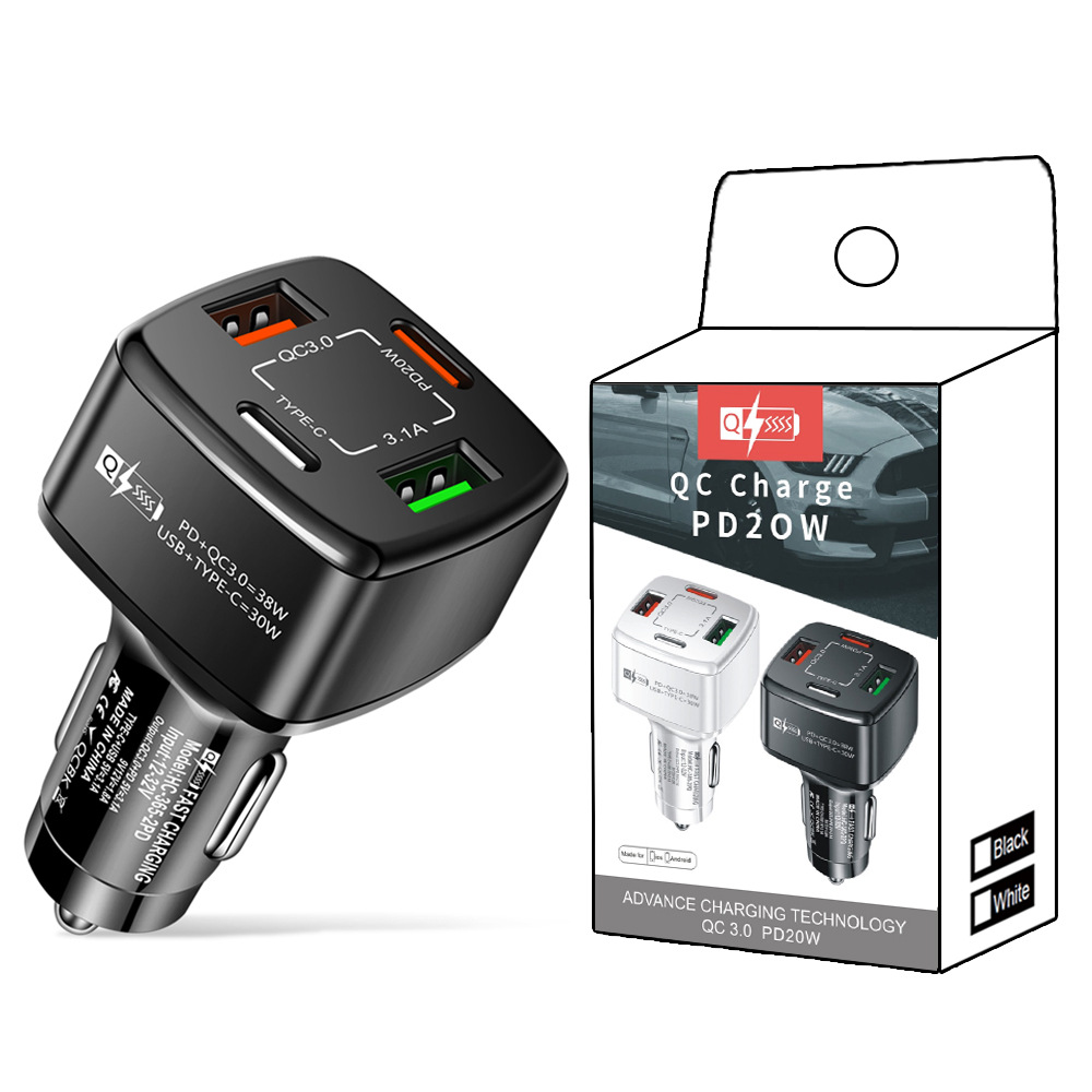 Dual USB Car Charger Quick Charge 3.0 Auto Charger 4 Ports 2USB Type-C PD 38W Car Charger Fast Charging Adapter for Phone