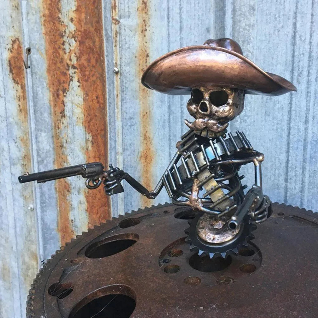Cowboy Skull Gunner Hood Ornament Resin Sculpture Ornament Halloween Horror Atmosphere Props Holiday Gift Car Hood Decoration 240729 - view 4