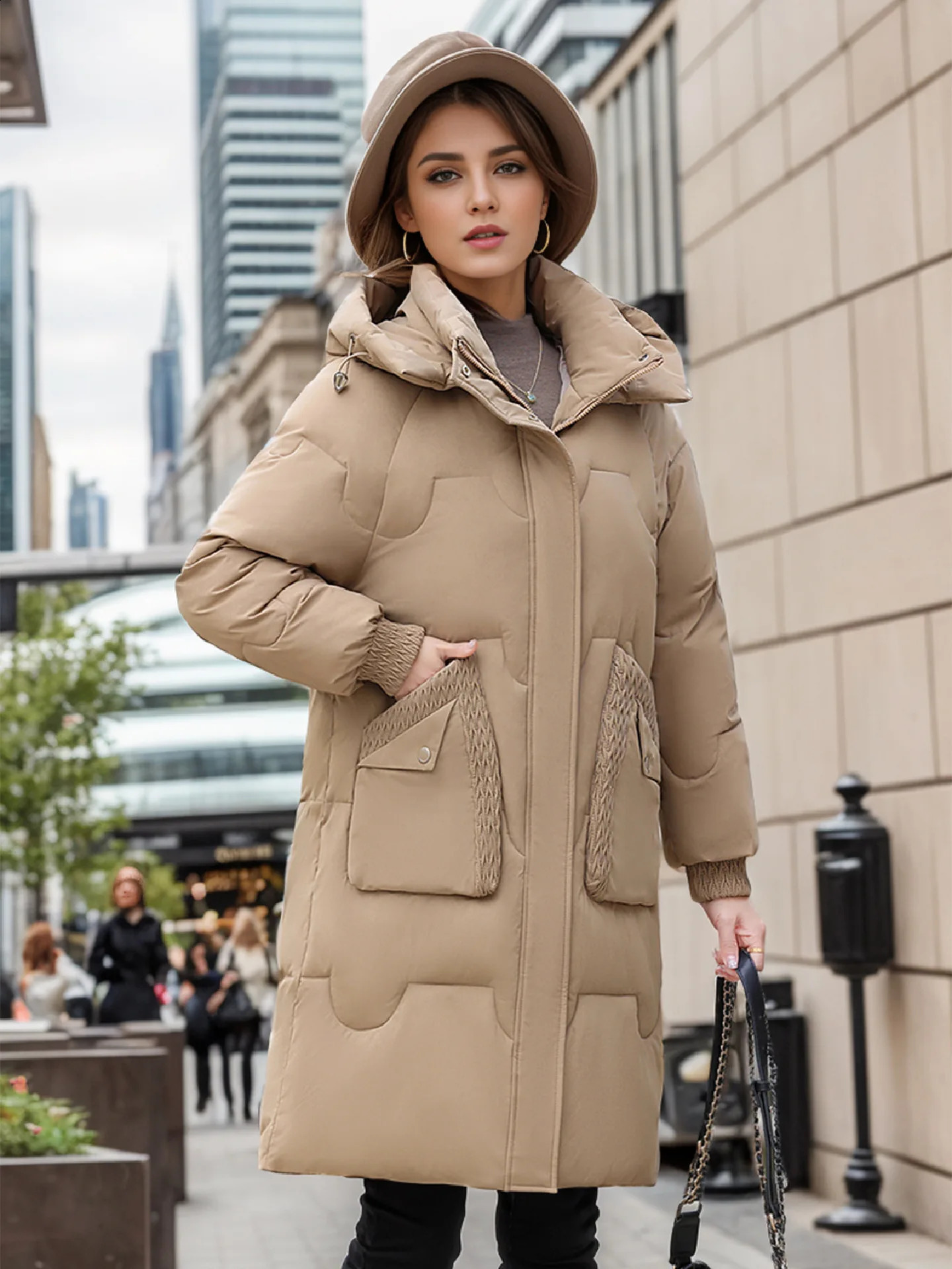 Thicken Winter Parka Woman Long Jacket Hooded Warm Loose Zipper Pockets Snow Wear Fashion 2024 Woman Padded Coat 240729