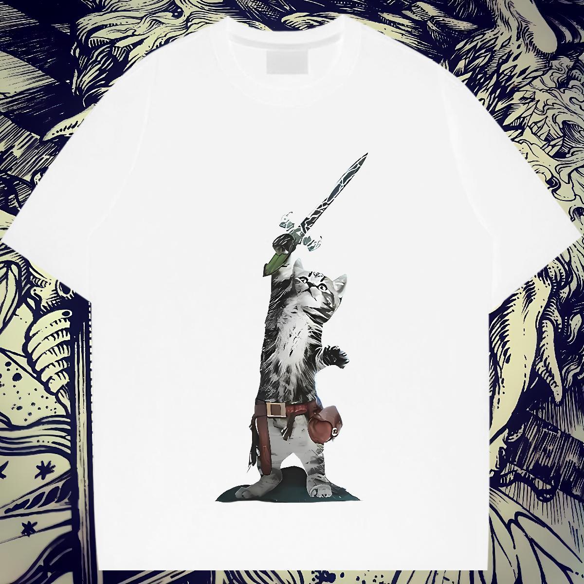 Classic Men Clothes T-Shirt 230g Cotton Beach cat Oversized 4XL Breathable Crew Neck Casual New T-Shirts for Men Tops Shirt