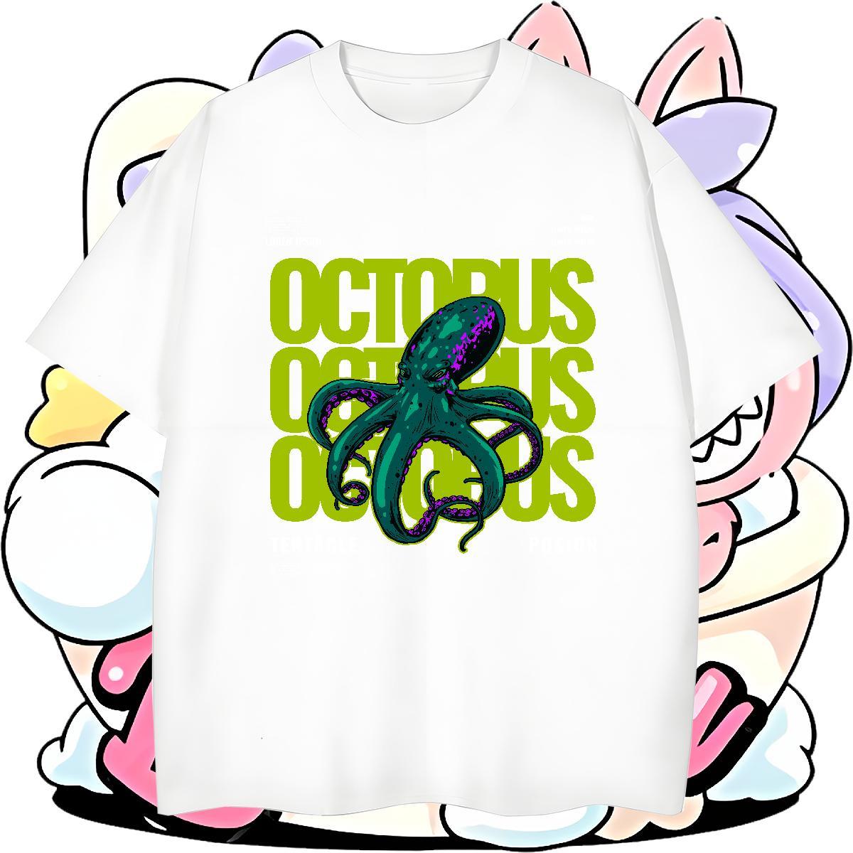 Free Shipping Men Tshirts 230g Pure Cotton Outdoor octopus DIY Printed Breathable Brand T Shirt For Man Tops