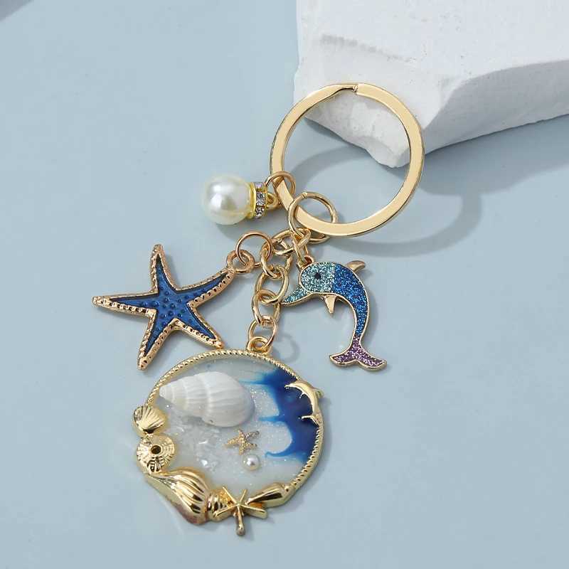 New Starfish Conch Dolphin Pearl Enamel Keychain Beautiful Sea Beach Pendants For Making Handmade DIY Findings JewelryL240729