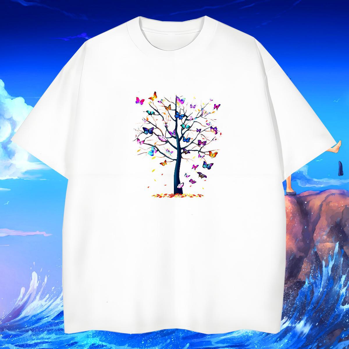 Designer Men Clothes T-Shirt 100% Cotton 230g Casual Butterfly Black White O Neck Short Sleeves 2024 New T-Shirts for Men Tops Tees