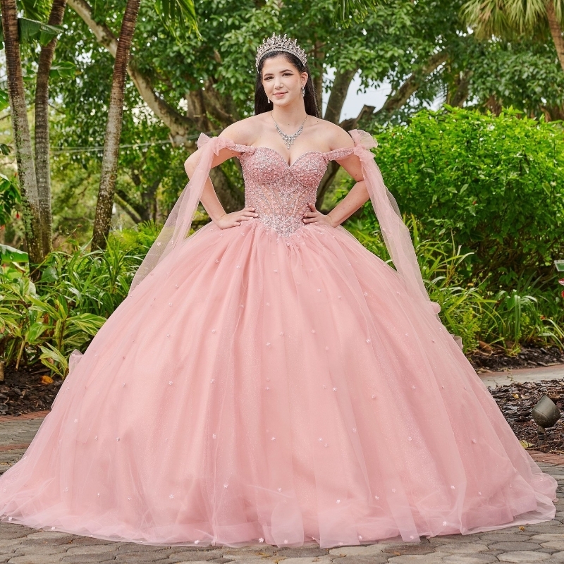Pink Shiny Quinceanera Dresses With Cape Ball Gown Sweetheart Beading Crystal Tulle Party Princess Sweet 16 Dress vestidos de 15 anos