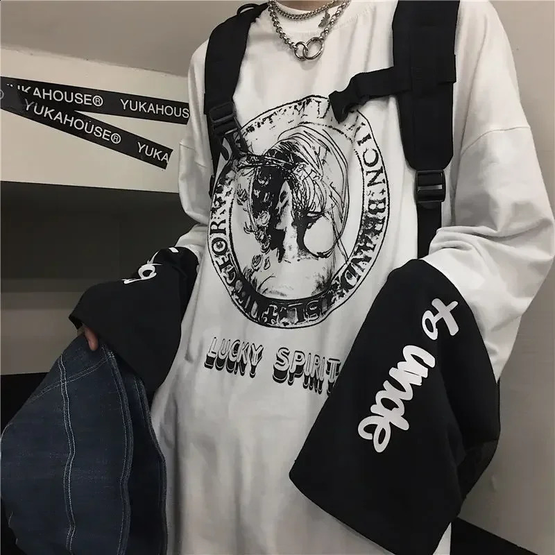 Mens ultra-fine T-shirt summer mens clothing unisex long sleeved T-shirt street clothing Harajuku Gothic punk top dark Y2k loose anime T-shirt 240826