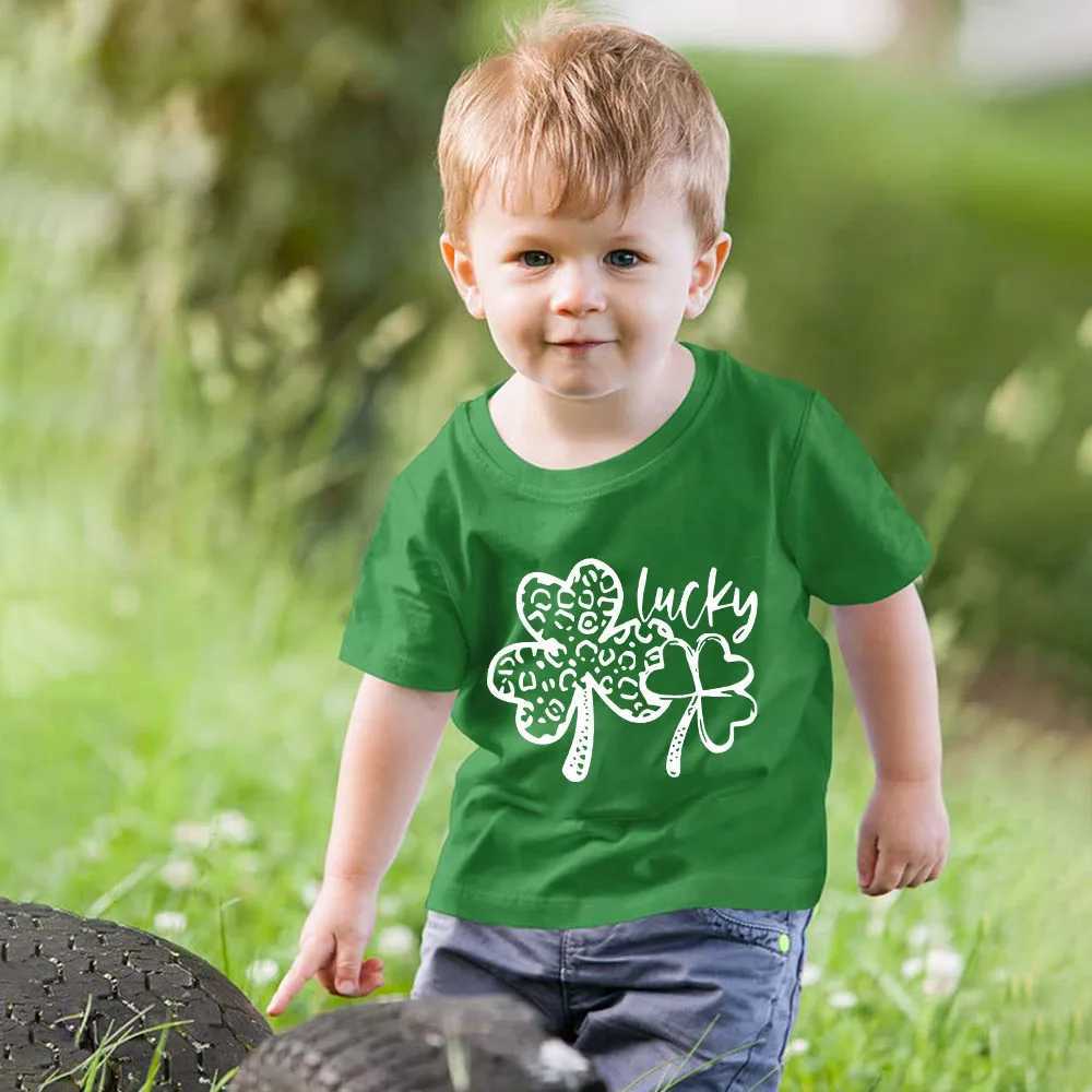 T-shirts Lucky Clover Print Kids Shirt Girls Boys Clothing St. Patricks Day Toddler Green Shirts Children T-shirt Gift Child ClothesL24729