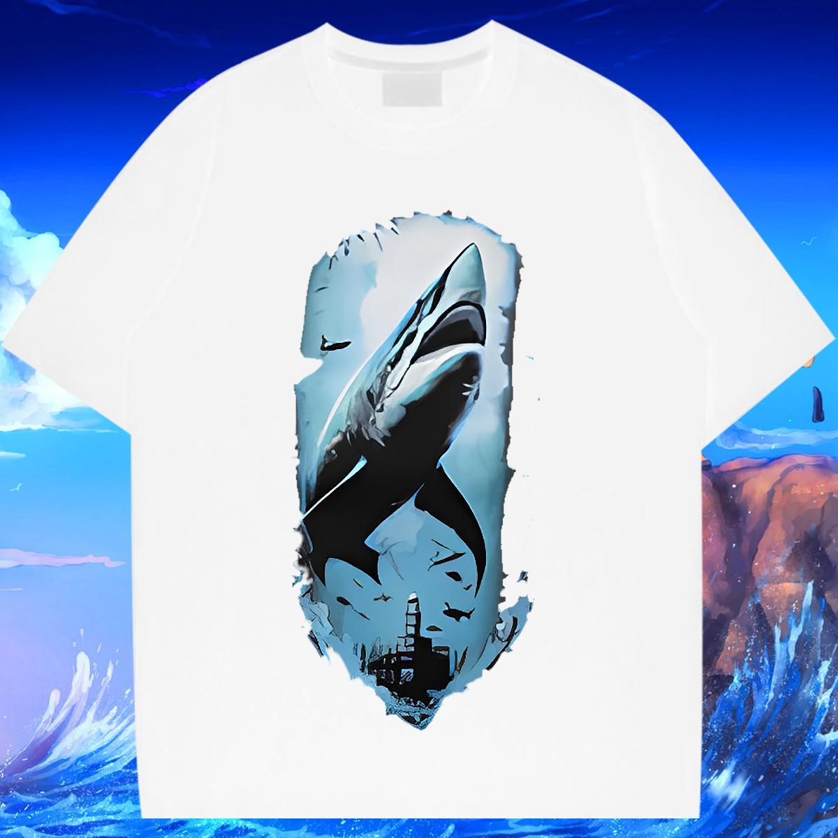 Loose Couples T Shirts 100% Cotton 230g Hip Hop shark Oversized 3XL 4XL Breathable New Arrival T-Shirts for Men Tops