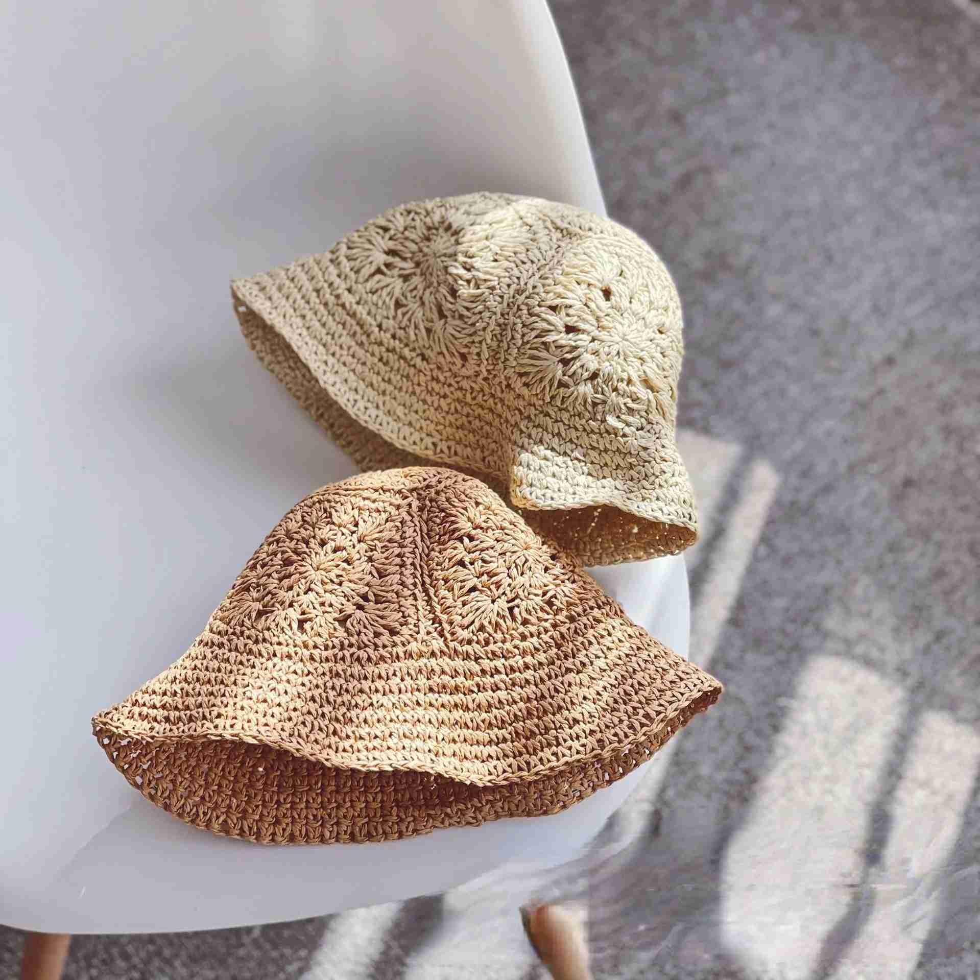 New Summer Kids Str Hat Summer Girls Baby Outing Sun Hat Retro Hollow Beach Sunscreen StrBasin Hat Infant Fisherman CapXJ240729