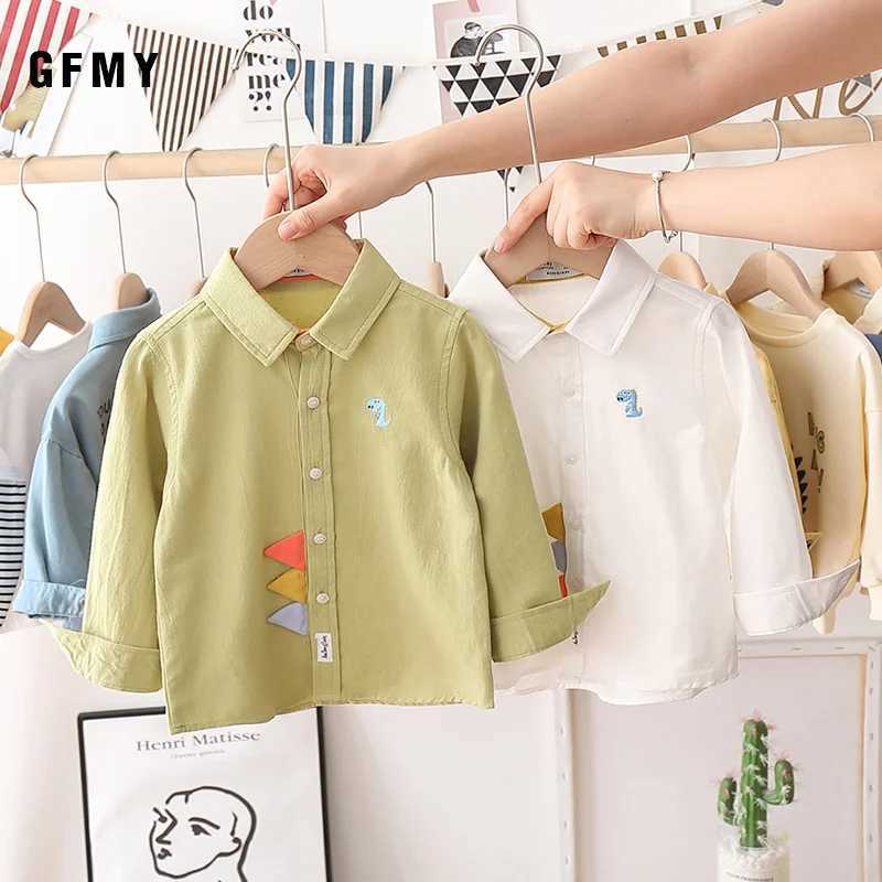 GFMY Boys Shirt 2021 Autumn New Cotton Long Sleeve Casual Shirt Baby Boys Cartoon Dinosaur Embroidery Shirt Childrens ClothingW240729