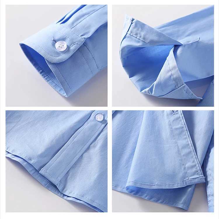 2024 Summer Spring New Boys School Shirt Sky Blue Long Sleeve Short Sleeve Shirt 100% Cotton Casual Outdoor Youth 4 to 12 Years OldW240729