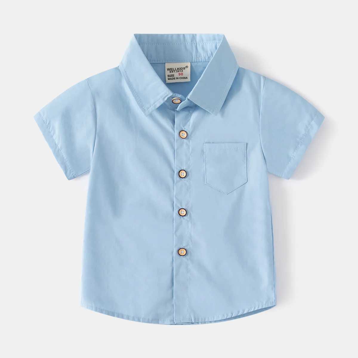 New fashion boys solid color monochrome short sleeved shirt for summer 2024 childrens casual cotton top 3-8 years old 6 colorsW240729
