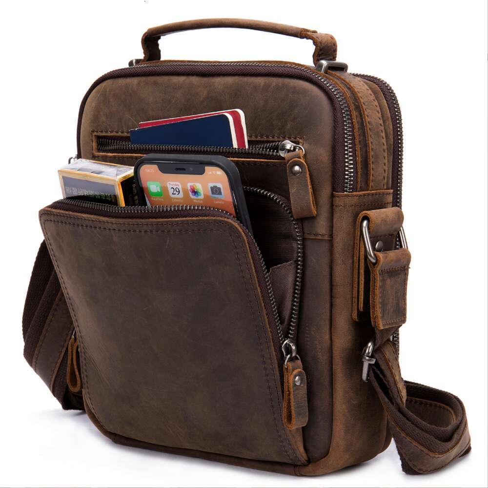 Genuine Messenger Bag Men Casual Man Purse Crossbody Bags for Work Business Vintage Crazy Horse Leather Shoulder bag