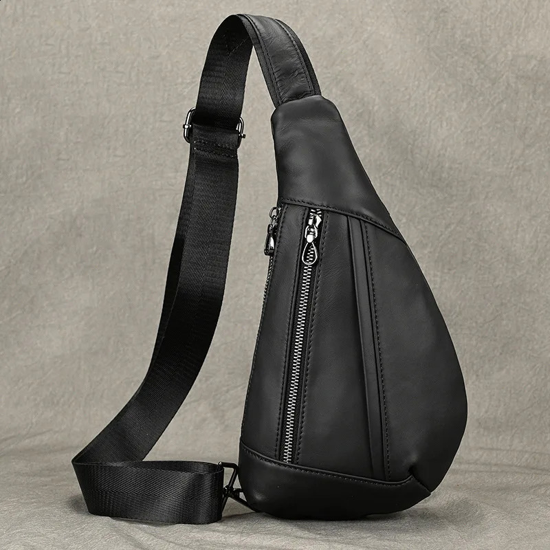 Luufan Soft genuine Leather Mens Chest Bag Male Mini Shoulder Crossbody Bag Anti Theft Chest Pack Men Outdoor Summer Sling Bag 240729