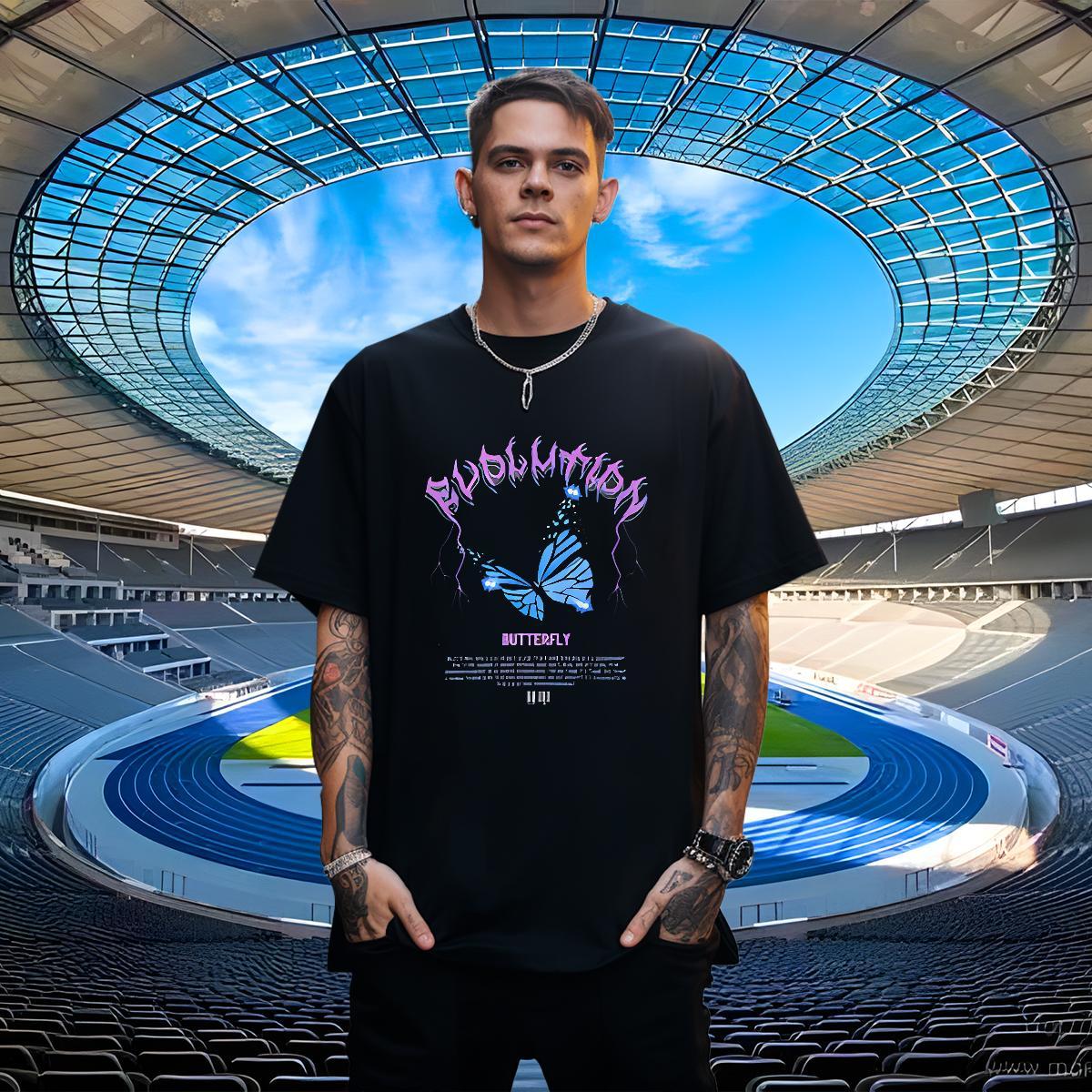 Brand Mens Tshirts 230g Pure Cotton Hip Hop Butterfly DIY Printed Short Sleeve O-Neck Designer Fashion T shirt Tees