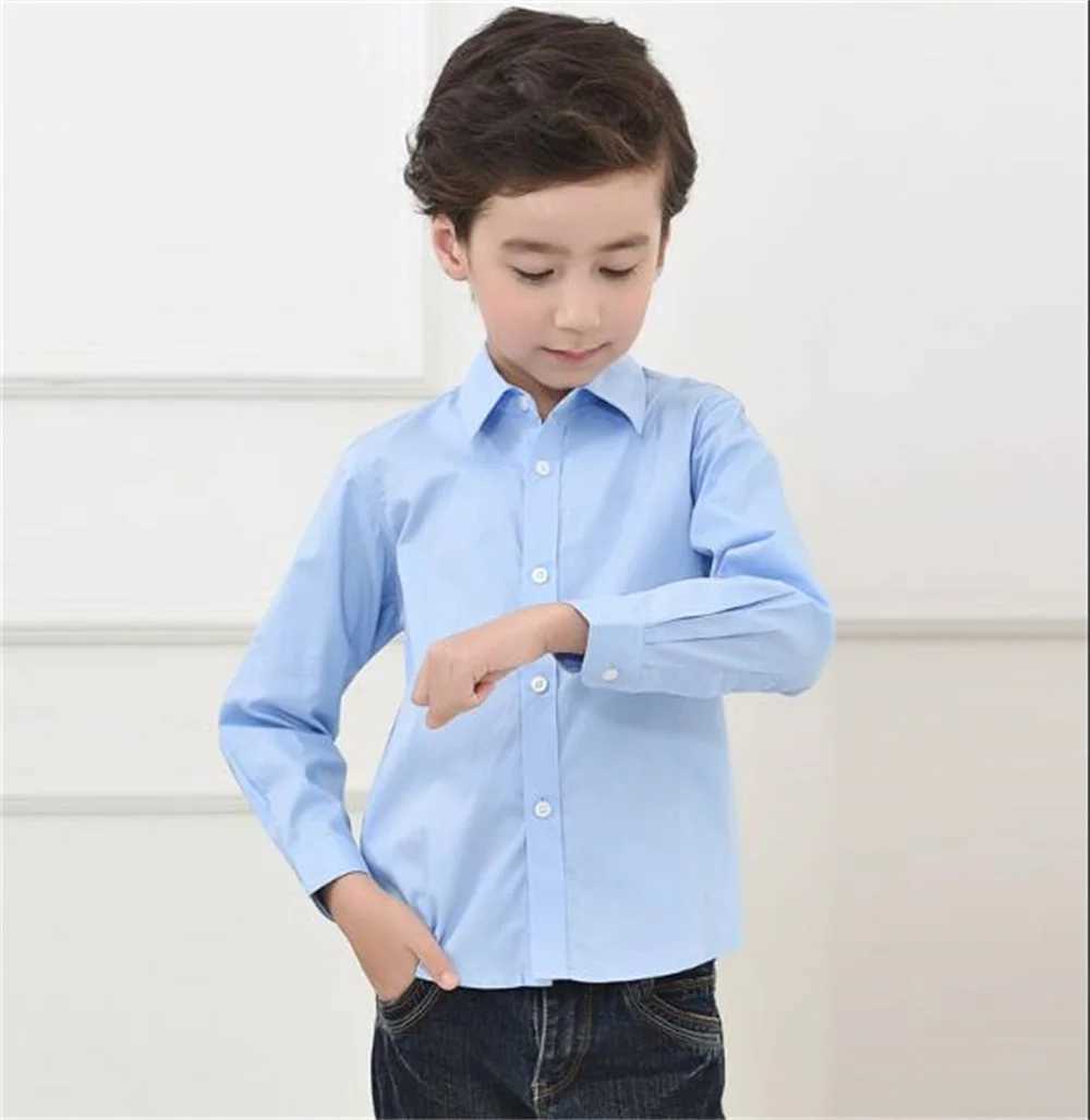 Summer autumn childrens long sleeved cotton shirts blue white school uniforms suitable for boys and girls student shirts childrens clothingW240729