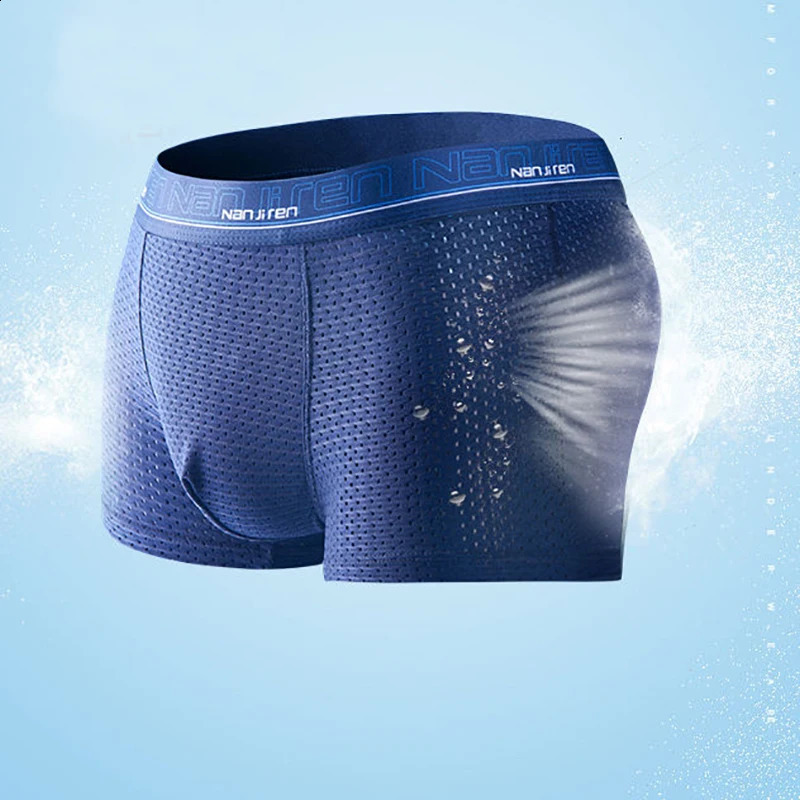 4pcs Mens Boxer Shorts Ice Silk Underwear Plus Size Underpants Cool Breathable Sexy Slim Panties Mesh Lingerie Wholesale Lots 240729