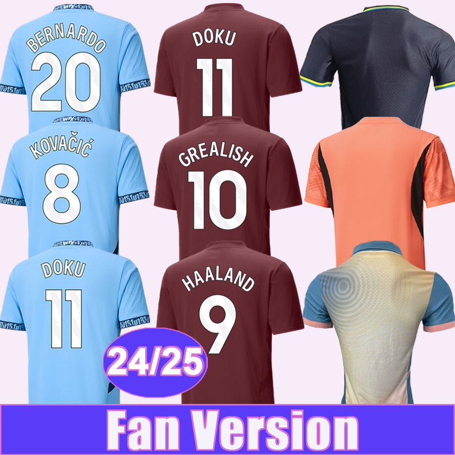 24 25 GREALISH Mens Soccer Jerseys GVARDIOL HAALAND RUBEN KOVACIC DOKU DE BRUYNE BERNARDO FODEN Goalkeeper Home Away 3rd 4th Football Shirts