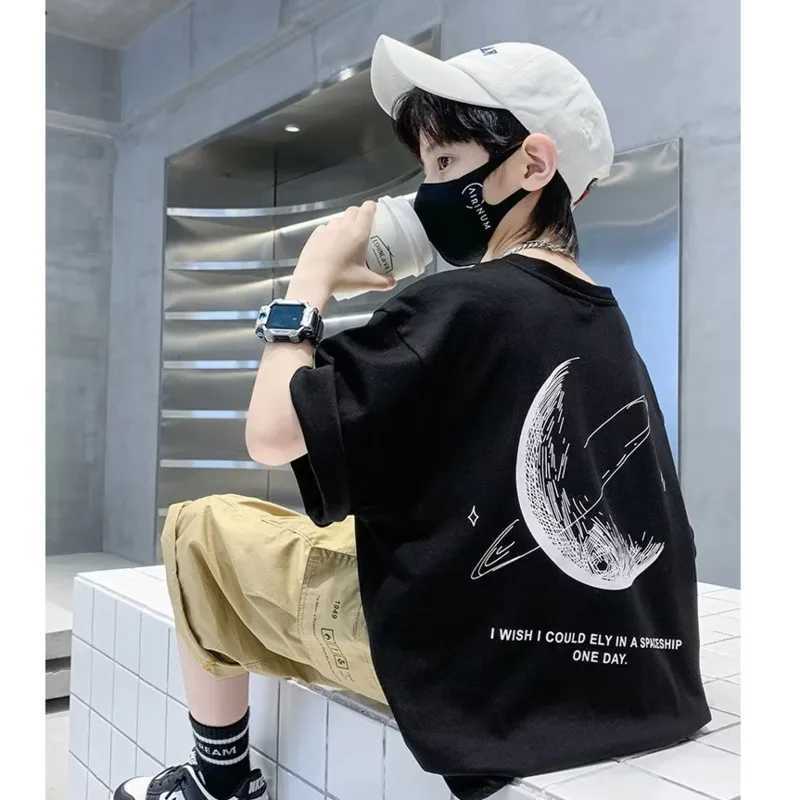 T-shirts Boys Short-sleeved T-shirt Summer Childrens Summer Dress Half-sleeved Black Top New Middle And Big Childrens Trendy T-shirtL24729