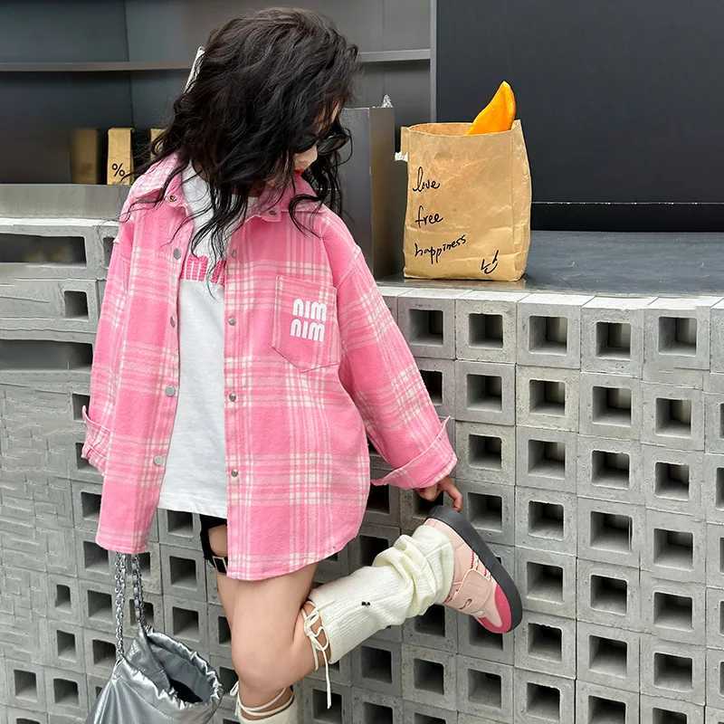 Girls solid color shirt spring and autumn thin long sleeved cotton jacket childrens shirt spring dress 2024 new itemW240729