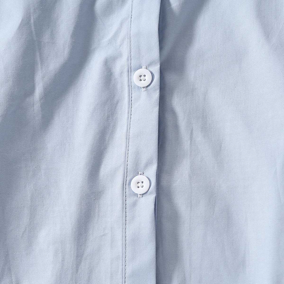 Childrens pleated blue school girl shirt white spring autumn long sleeved youth and childrens clothing 6 8 10 13 years oldW240729
