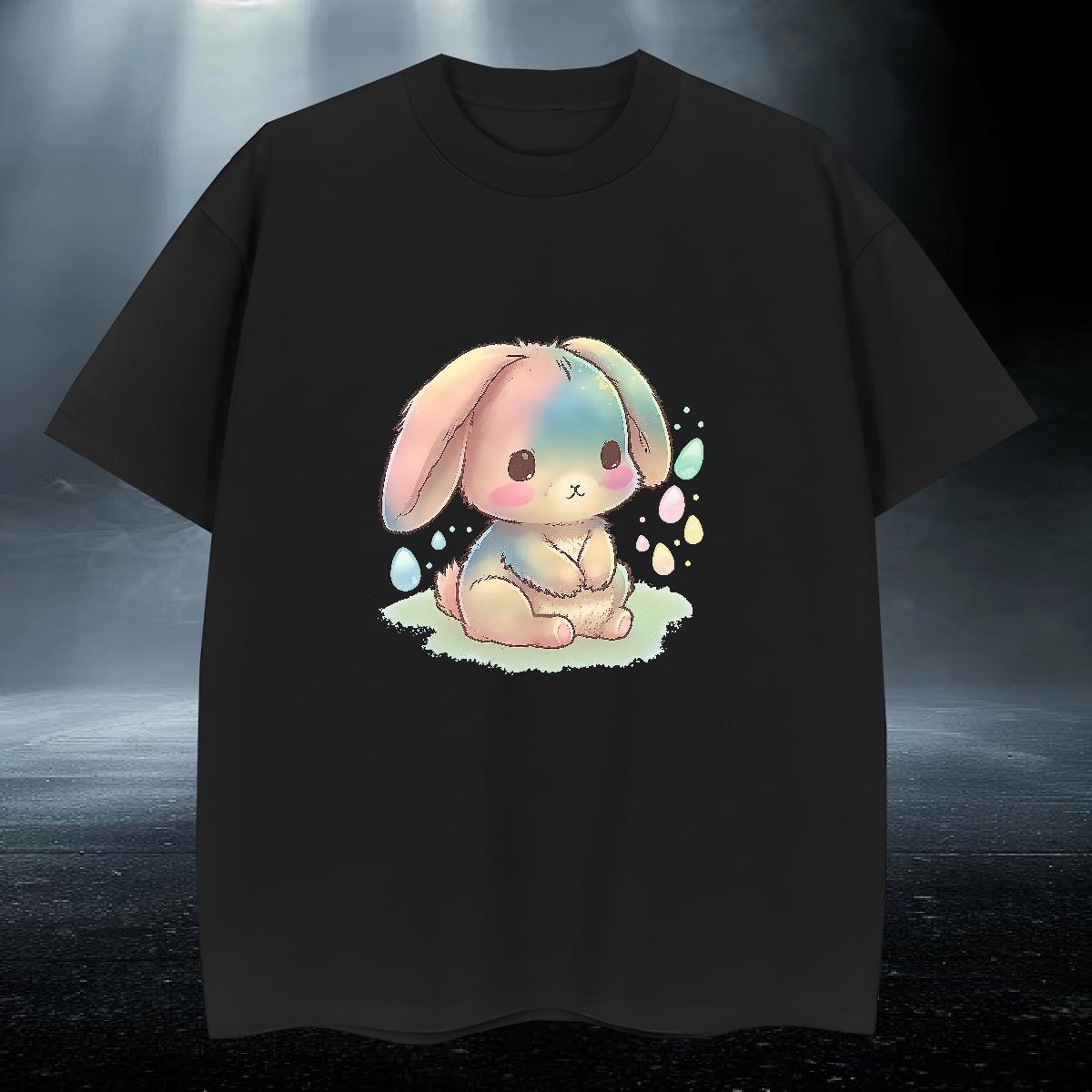 Classic Men Tshirts 230g Pure Cotton High Street Hip Hop rabbit Cartoon Printing L-4XL O-Neck Short Sleeve 2024 Summer T shirt Tops Shirt
