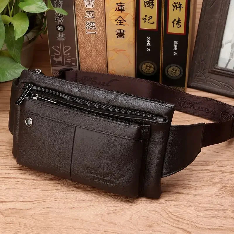 Men Waist Fanny Bag Belt Sling Chest Bags Genuine Leather Invisible Thin Travel Climb Retro Real Cowhide Male Hip Bum Bags 240729