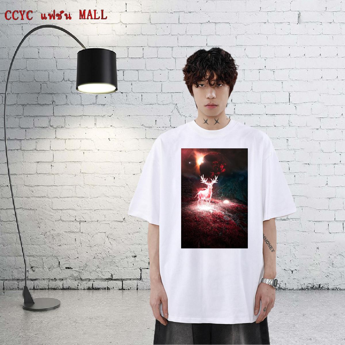 Unisex Tshirts 230g Pure Cotton Daily Wear Deer Cartoon Printing L-4XL O-Neck Short Sleeve Classic Man T Shirts Tees Shirts