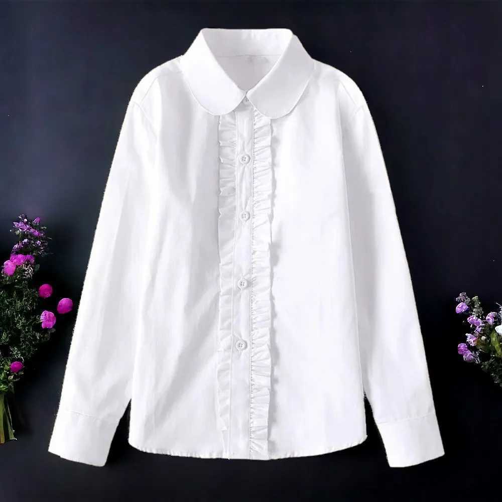 Children girls students white shirts long sleeved cotton shirts teenagers schools childrens clothing 8 10 12 14 years oldW240729