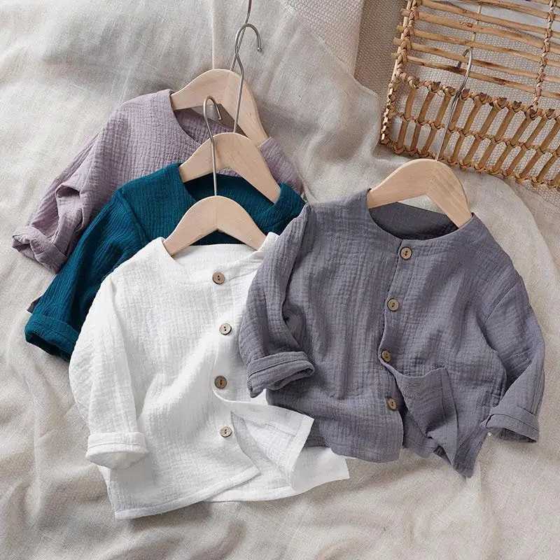 Autumn New Childrens Baby Cotton Linen Long Sleeve Shirt Literature Japanese Boys and Girls Casual Button Thin Cardigan WTB81W240729