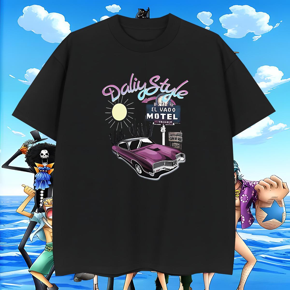 Loose Fit Men Clothes T-Shirt 230g Pure Cotton Casual Beach car Cartoon Print O-Neck Short Sleeve 2024 DIY T Shirt For Man Tees