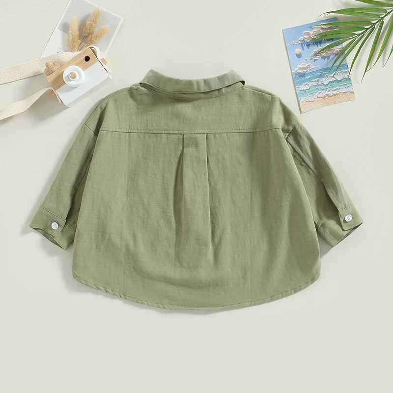Cotton casual childrens shirt childrens baby girl boy summer top short sleeved lapel solid color button down shirtW240729