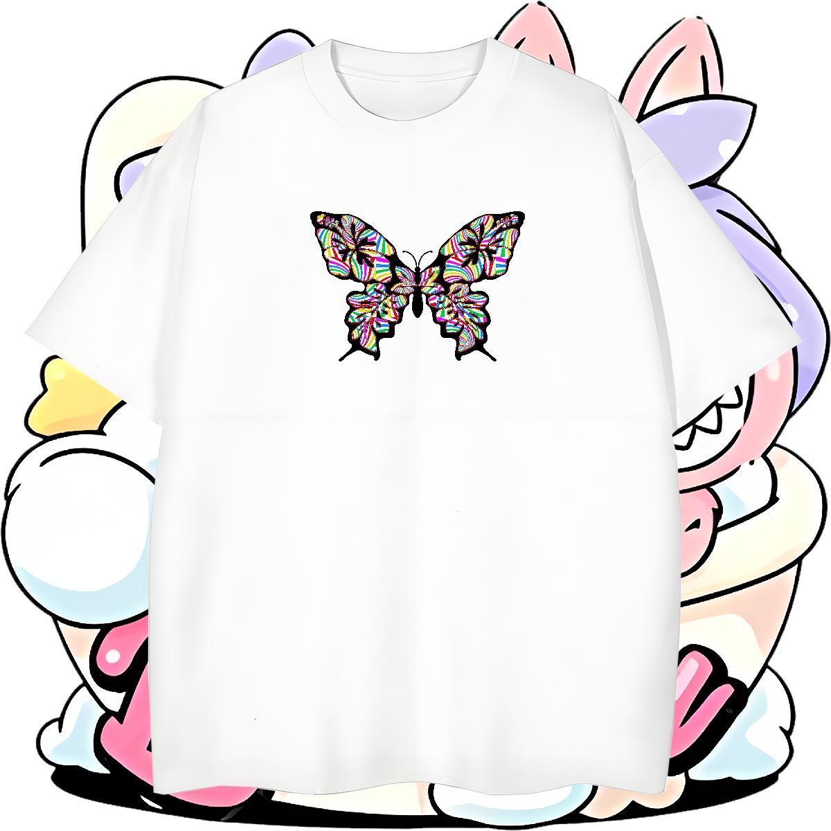 Loose Fit Mens Tshirts 230g 100% Cotton Street Wear Butterfly Skull Pure Cotton Fashion T Shirts Men Tees Shirts