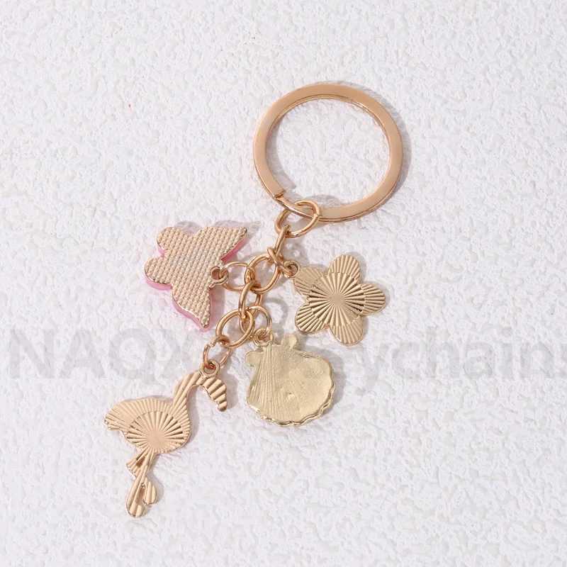 Lovely Butterfly Flowers Flamingo Keychain Pink Animals Insect Key Ring For Women Girl Gift Bag Decoration Handmade DIY JewelryL240729